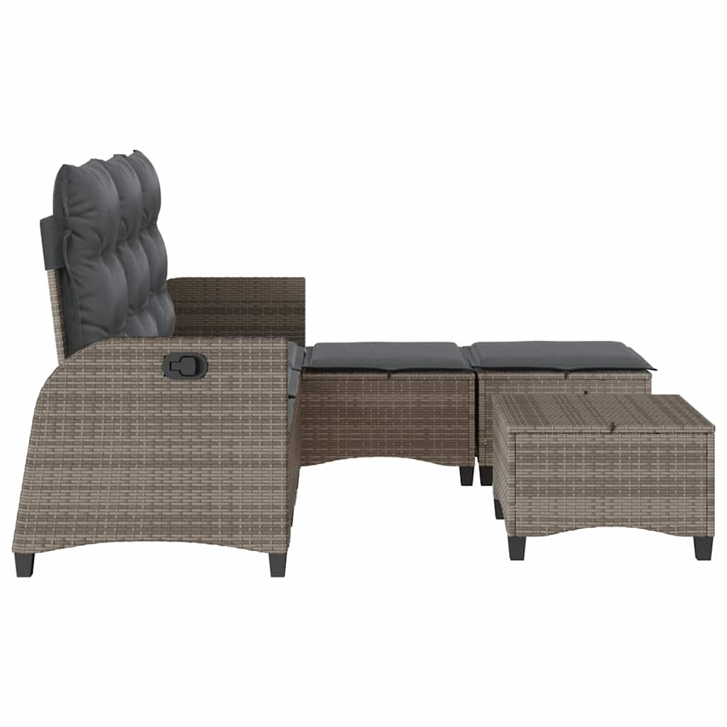 3-tlg. Garten-Sofagarnitur mit Kissen L-Form Grau Poly Rattan